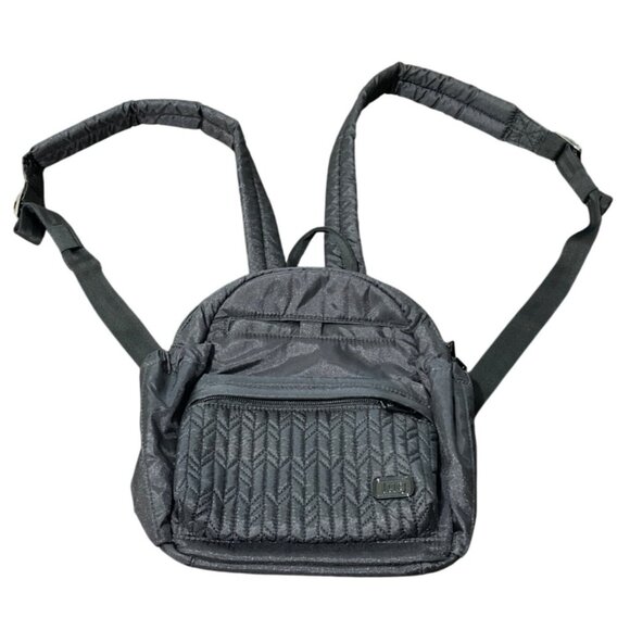 lug Handbags - Lug Mini Orbit Quilted Nylon Backpack Black Iridescent Adjustable Straps